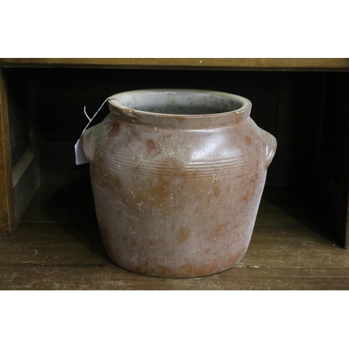 13 - French stoneware confit pot, approx 26cm H