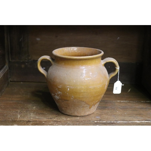 19 - Fernch stoneware twin handled vessel, approx 21cm H