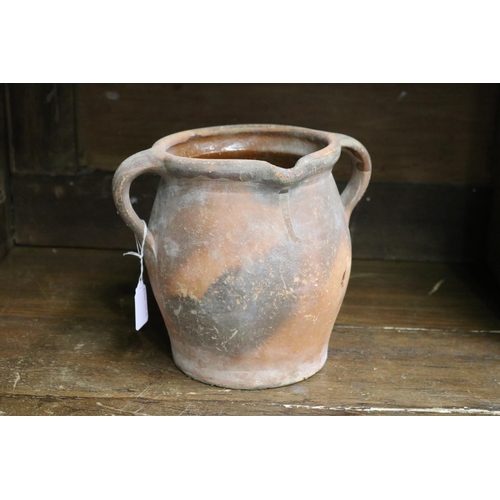 25 - French pottery twin handled pot, approx 21cm H