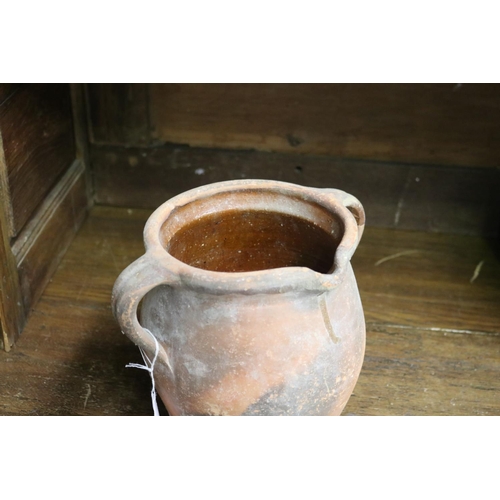 25 - French pottery twin handled pot, approx 21cm H