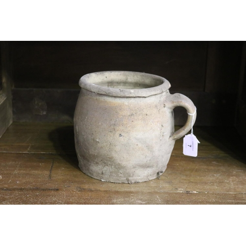 7 - French stoneware confit pot, approx 18cm H