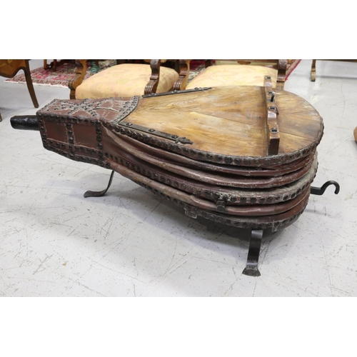 294 - Large antique French  blacksmiths forge bellows, approx 57cm H x 158cm L