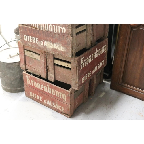 45 - Set of ten French wooden boxes, marked Kronenbourg Biere d'Alsace, each approx 28cm H x 50cm W x 29c... 