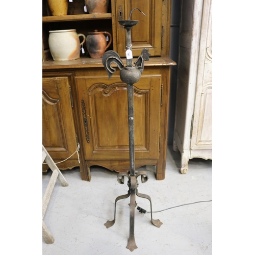 47 - Unique French wrought iron lamp, with rooster decoration, approx 128cm H