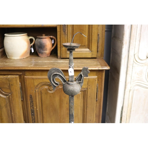47 - Unique French wrought iron lamp, with rooster decoration, approx 128cm H