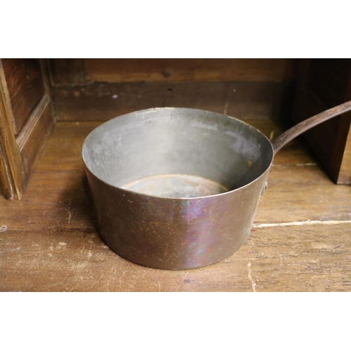 63 - Large French copper and wrought iron saucepan, approx 28cm Dia