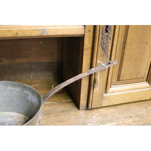 63 - Large French copper and wrought iron saucepan, approx 28cm Dia