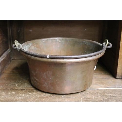 65 - French copper and swing handled pot, approx 18cm H ex handle x 38cm Dia