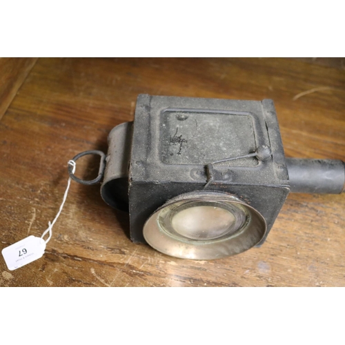 67 - French buggy lantern, approx 38cm H