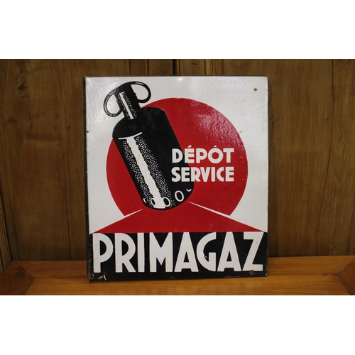 313 - Vintage double sided French enamel sign, Primagaz Depot service, approx 49cm x 45cm