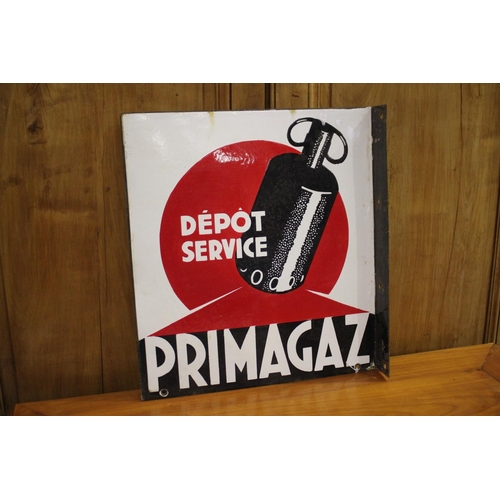 313 - Vintage double sided French enamel sign, Primagaz Depot service, approx 49cm x 45cm