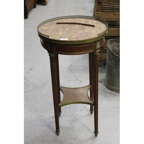 107 - Small French Louis XVI style pedestal marble top table, approx 73cm H x 40cm Dia