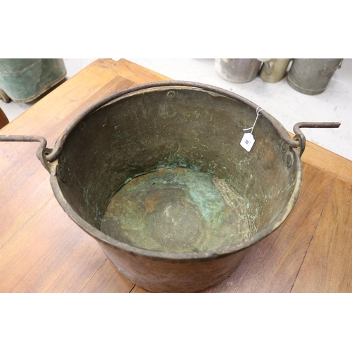 86 - Large French swing handle copper pot, approx 24cm H ex handle x 34cm Dia