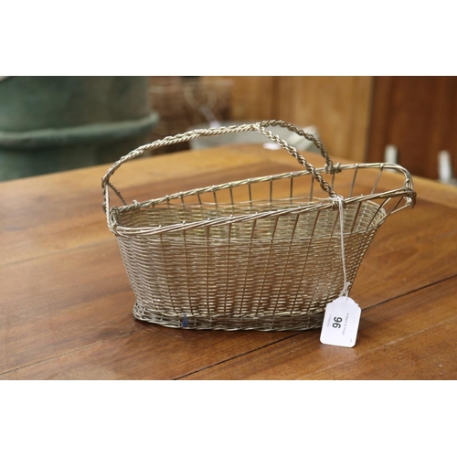 96 - Wine wire basket, approx 17cm H including handle x 26cm W x 11cm D