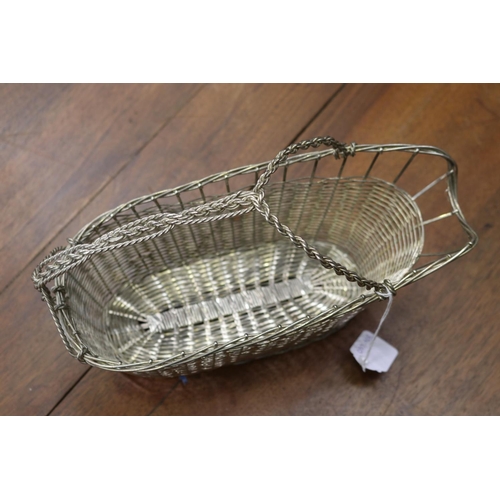 96 - Wine wire basket, approx 17cm H including handle x 26cm W x 11cm D