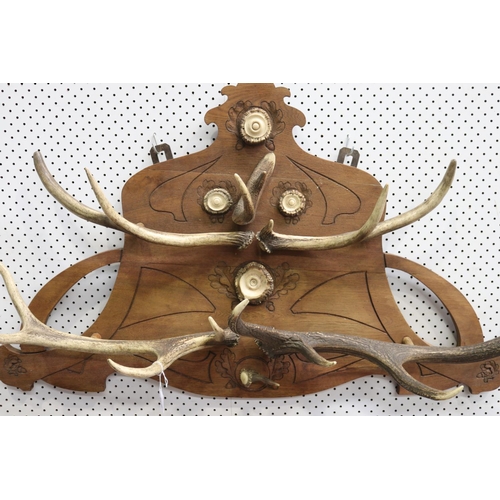 335 - Unique European wall mountable coat rack, of antlers & sections, approx 62cm H x 115cm W