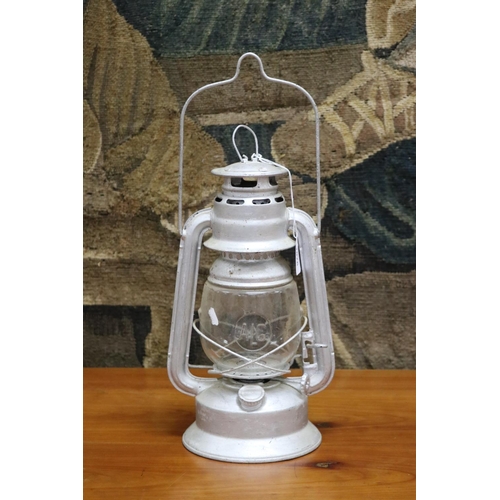 338 - Antique tin 'Alg' lantern, approx 34cm H ex handle