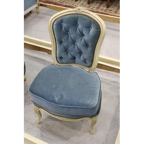 347 - Pair of French painted Louis XV style beds with a matching pair of bedroom chairs, beds each approx ... 