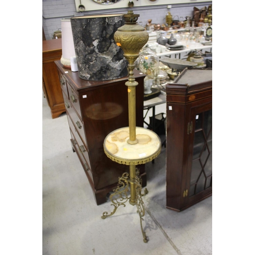 348 - Antique French brass standard lamp, tri from support base, adjustable central column, approx 148cm H