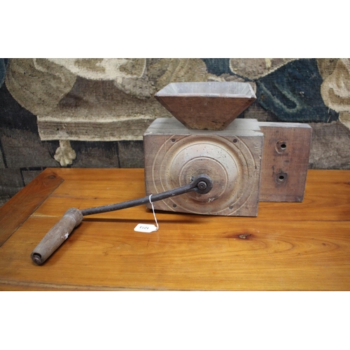 352 - Large antique wood coffee or grain grinder, approx 26cm H x 35cm W