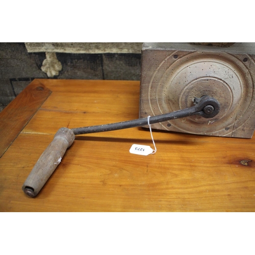 352 - Large antique wood coffee or grain grinder, approx 26cm H x 35cm W