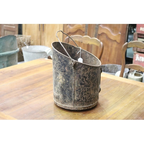 110 - Vintage metal swing handled bucket, approx 35cm H ex handle x 27cm Dia