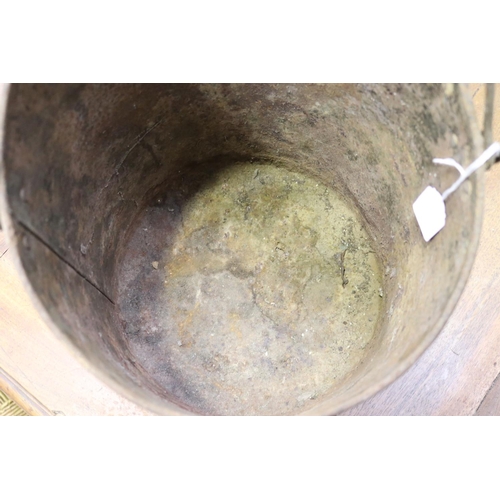 110 - Vintage metal swing handled bucket, approx 35cm H ex handle x 27cm Dia