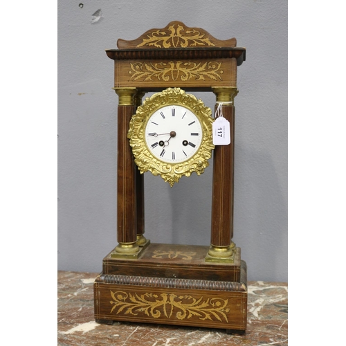 117 - Antique French Napoleon III portico mantle clock, circa 1850s-70s?, no key and no pendulum, unknown ... 