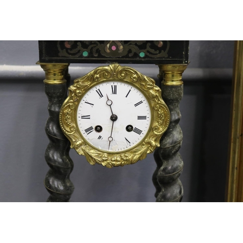 151 - French Napoleon III portico marquetry clock with pink and green decorations, circa 1850s-70s?,no key... 