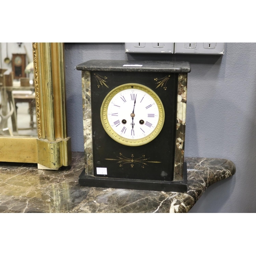 152 - French marble mantle clock, missing front glass, no pendulum has key (in office A1895-2-10)  unknown... 