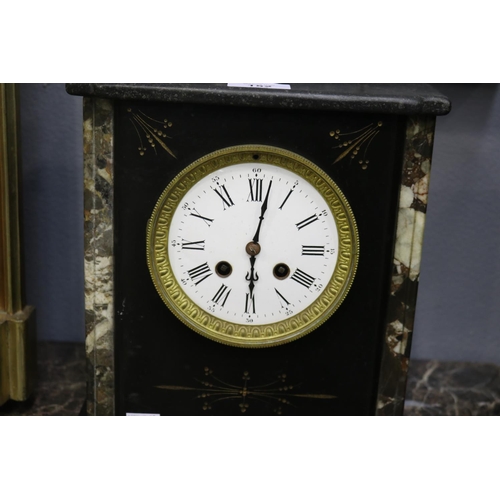 152 - French marble mantle clock, missing front glass, no pendulum has key (in office A1895-2-10)  unknown... 