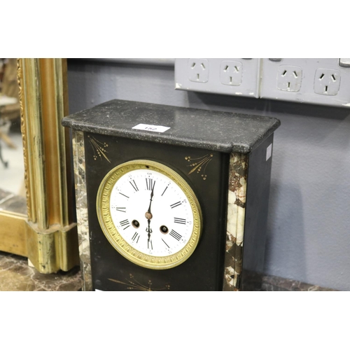 152 - French marble mantle clock, missing front glass, no pendulum has key (in office A1895-2-10)  unknown... 