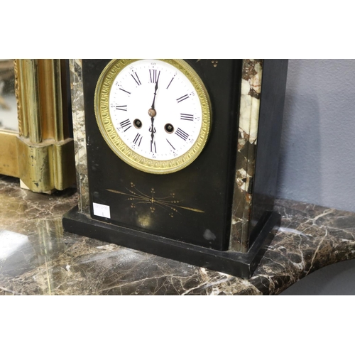 152 - French marble mantle clock, missing front glass, no pendulum has key (in office A1895-2-10)  unknown... 