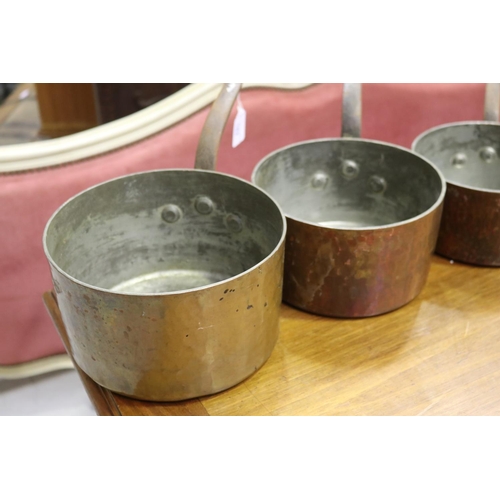 163 - Set of five French copper and wrought iron heavy gauge saucepans, approx 21cm Dia and smaller (5)