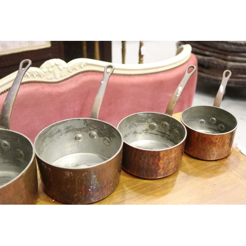 163 - Set of five French copper and wrought iron heavy gauge saucepans, approx 21cm Dia and smaller (5)