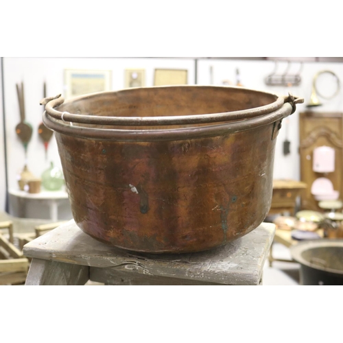 164 - Large French copper swing handled pot, approx 22cm H ex handle x 37cm Dia