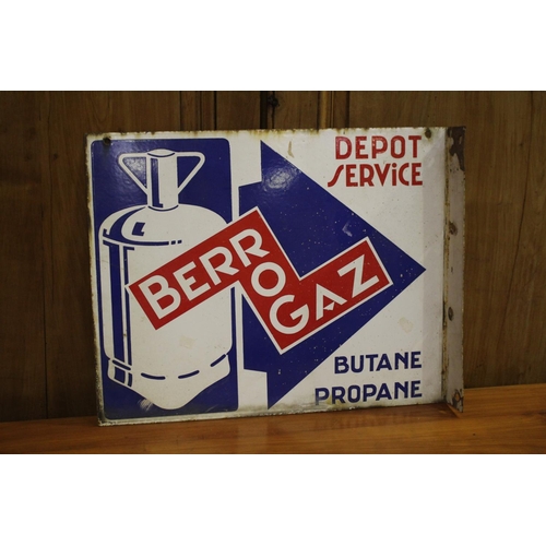 364 - Vintage French double sided enamel sign, Berrogaz Depot Service, Butane Prophane, approx 40cm H x 50... 