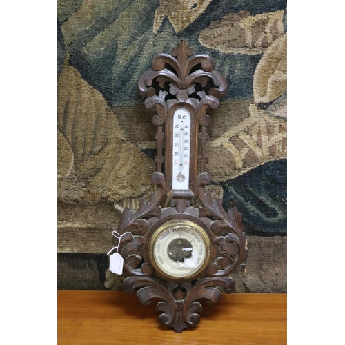 371 - French carved wood barometer, approx 56cm H