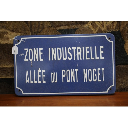 396 - French enamel street sign, marked  'Zone Industrielle Allee Du Pont Noget', approx 30cm H x 50cm W