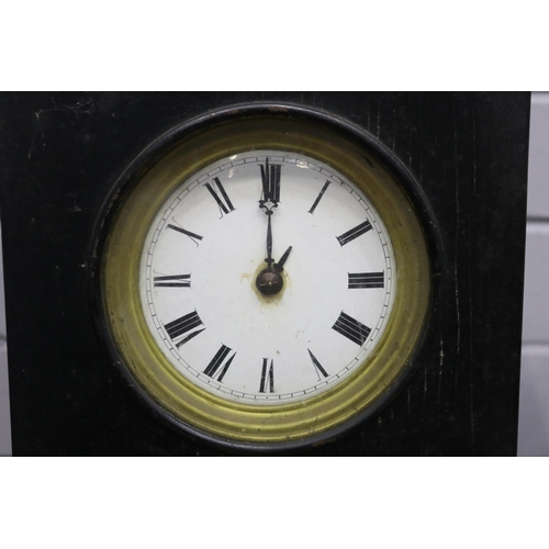 209 - Wooden cased mantle clock, no key and no pendulum, unknown working condition, approx 33cm H x 26cm W... 