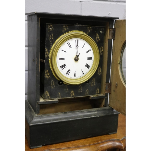 209 - Wooden cased mantle clock, no key and no pendulum, unknown working condition, approx 33cm H x 26cm W... 