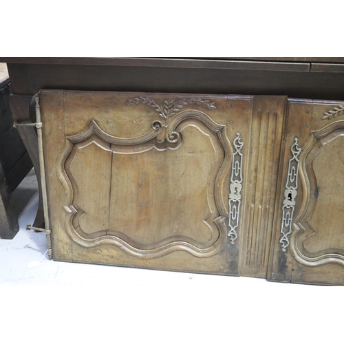 213 - Pair of antique French Louis XV style buffet doors, approx 62cm H x 69cm W and 62cm H x 79cm W (2)