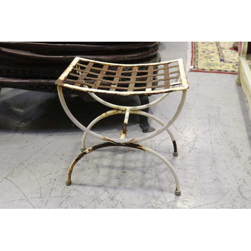 214 - French metal X frame stool, approx 43cm H x 43cm W