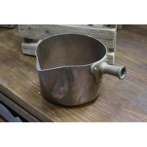 215 - Antique French swing handle preserving pot and a lipped sauce pan, approx 12cm H ex handle x 24cm Di... 