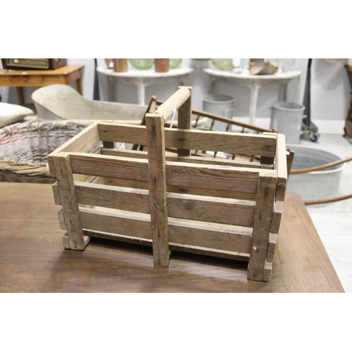 216 - Rectangular wooden basket, approx 35cm H including handle x 49cm W x 25cm D