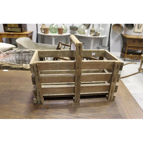 217 - Rectangular wooden basket, approx 35cm H including handle x 49cm W x 25cm D