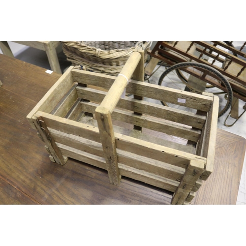 217 - Rectangular wooden basket, approx 35cm H including handle x 49cm W x 25cm D