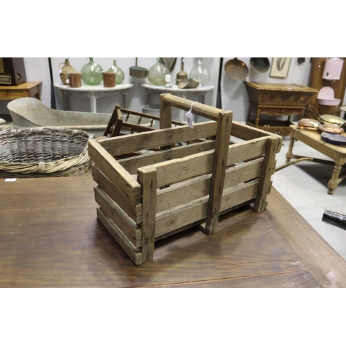 218 - Rectangular wooden basket, approx 35cm H including handle x 49cm W x 25cm D