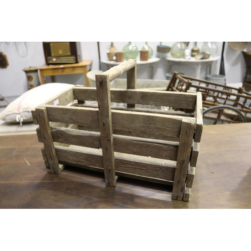 219 - Rectangular wooden basket, approx 35cm H including handle x 49cm W x 25cm D