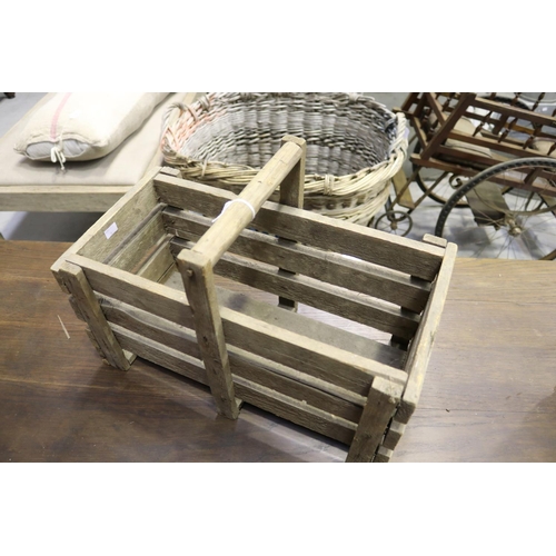 219 - Rectangular wooden basket, approx 35cm H including handle x 49cm W x 25cm D